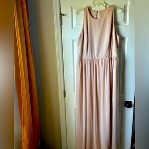 Dessy Halter Bridesmaid Dress with Front Slit Chiffon Cameo